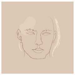 Handsome male continuous chalk silhouette art. Modern minimalist art. Attractive facial features. Aesthetic contour. Avant garde style illustration. Trendy vector silhouette