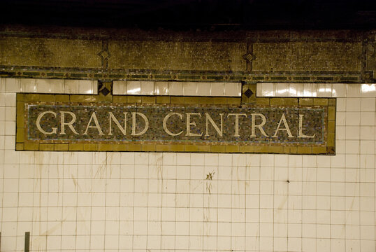 Old Sign Of Grand Central Station At New York Metro, Manhattan