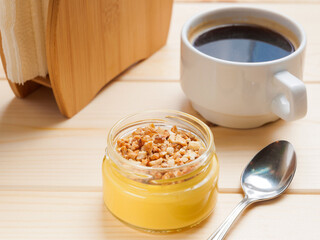 tender Panna cotta dessert with mango and roasted peanuts