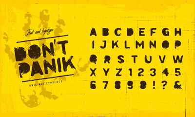 Grunge scratch type font, vintage typography. Punk style textured font and alphabet.