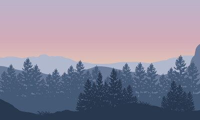 Amazing view of the mountains with the forest from the edge of the city in the morning. Vector illustration