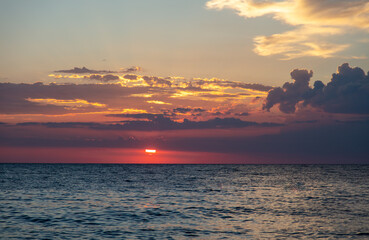 Horizon on the sea at sunset.