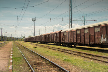 Fototapeta na wymiar Railway track with freight trains and nature
