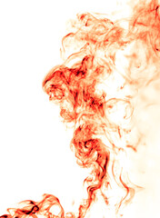 Red smoke on a white background.