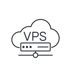 VPS Virtual private server web hosting services infrasctructure technology. Vector linear icon isolated on white background.