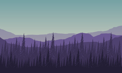 Fantastic panoramic views of the mountains with the forest from the suburbs. Vector illustration