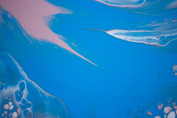 Bright blue paint texture, fluid art paint closeup, blue, pink and white abstract acrylic painting, water texture, acrylic pouring technique