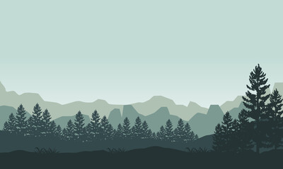 Sunny mornings with stunning mountain views from the suburbs. Vector illustration