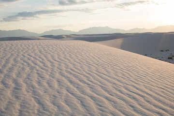 White Sands National Monument.
Scenic view of White Sands at sunset, New Mexico; these are dunes composed of sands of gypsum.