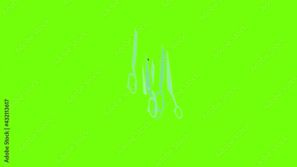 Poster home scissors icon animation cartoon object on green screen background