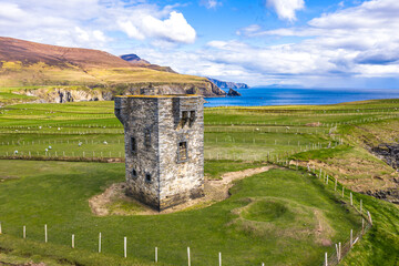 Aerial view of the Napoleonic Signal Tower in Malin Beg - County Donegal, Ireland