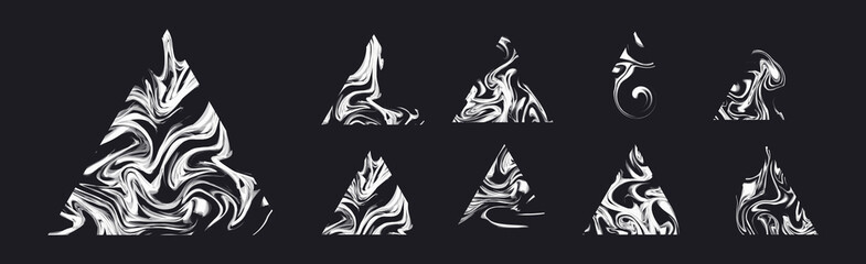 Set of liquid marble or smoke triangle shapes. Abstract vector design elements.