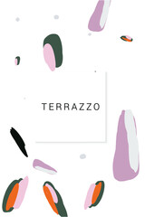 Pink and Peach Ceramic Tile Vector White Background. Venetian Terrazzo Wall Banner. Red and Peach Colorful Illustration.