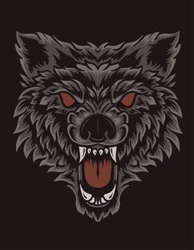 illustration vector angry wolf head on black background