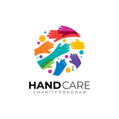 Charity logo with hand people design vector, colorful logo