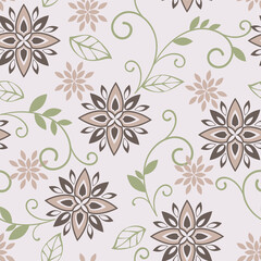 Shawl print in pastel colors. Floral pattern on a light background.