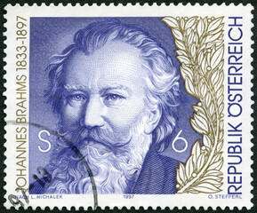 AUSTRIA - 1997: shows portrait of Johannes Brahms (1833-1897), composer, 1997