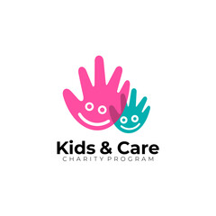 Hand kids logo design, kindergarten icon