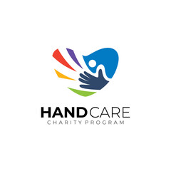 Love hand logo and people care design template, flat style