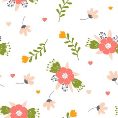 Floral Seamless Pattern Flowers Bouquets in Vector