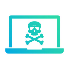 Virus Alert Icon. Laptop with Virus. Cyber Attack Alert Icon with Skull. Phishing Scam concept. Hacker Attack, Phishing and Fraud. Vector illustration