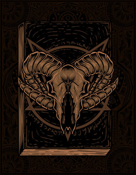 illustration vector satan book with goat skull