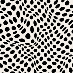 Vector seamless pattern with optic illusion. Abstract distorted dotted texture. Monochrome warped surface. Creative op art background. Design with distortion. Can be used as swatch for illustrator.