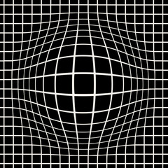 Vector seamless pattern with optic illusion. Abstract distorted square texture. Monochrome warped surface. Creative op art background. Design with distortion. Can be used as swatch for illustrator.