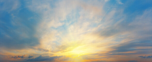 Sunset sky panorama with clouds - 432117279