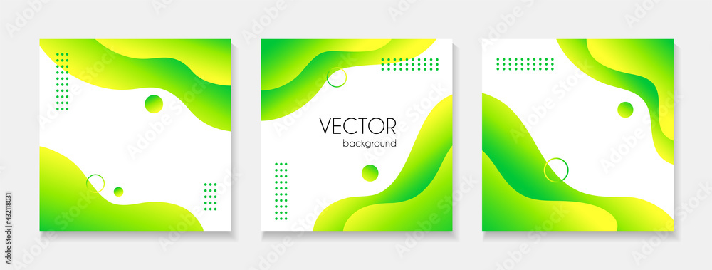 Wall mural abstract liquid fluid green backgrounds for social media posts. vector set of square templates with 