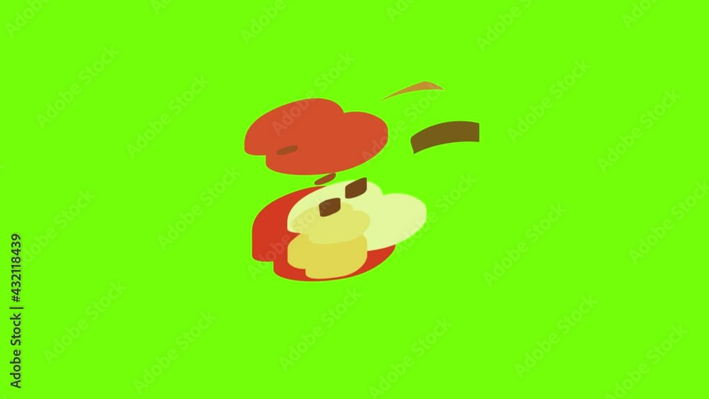 Poster slice apples icon animation cartoon object on green screen background