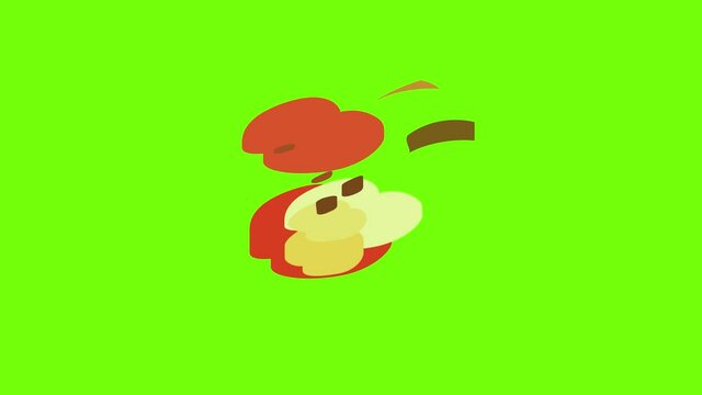 Slice apples icon animation cartoon object on green screen background