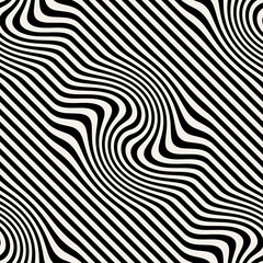 Fototapeta premium Vector seamless pattern. Abstract distorted striped texture with monochrome curved stripes. Creative wavy background. Decorative design with distortion effect. Can be used as swatch for illustrator. 