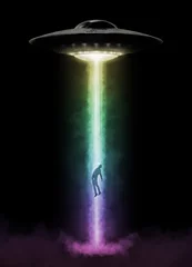 Foto op Plexiglas UFO Man wordt ontvoerd door UFO