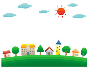 シンプルな街並みのベクターイラスト　枠　背景