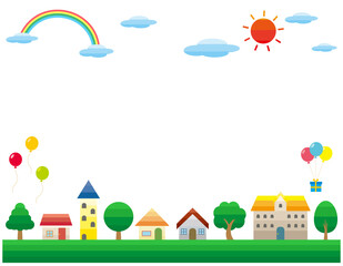 シンプルな街並みのベクターイラスト　枠　背景