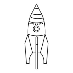 Isolated rocket toy with round window doodle. Kids toy on white background. Hand drawing vector illustration