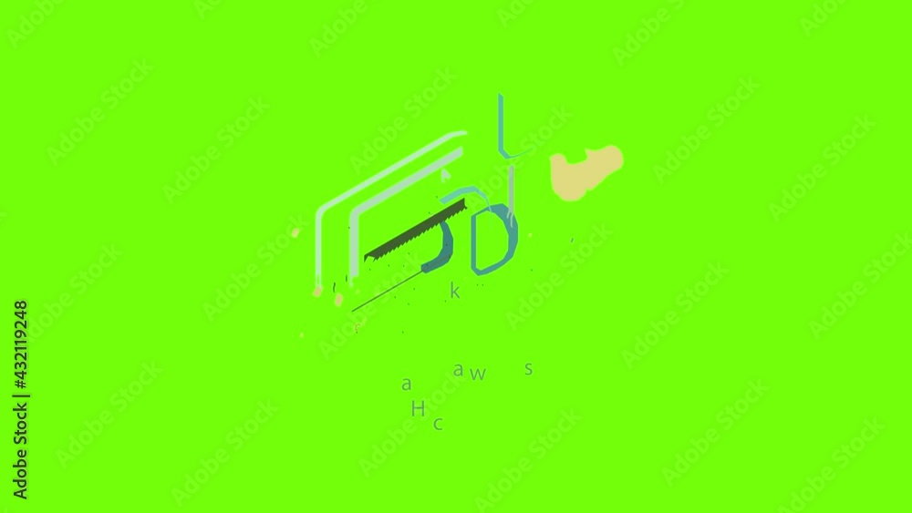 Poster hacksaw icon animation cartoon object on green screen background