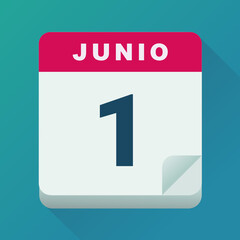 Calendario para el día 1 de junio (diseño plano)