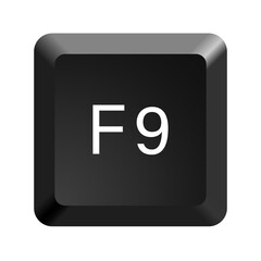 Key with with F9 symbol. Black computer keyboard. Button icon vector illustration. 