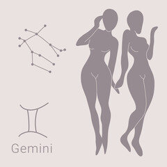 Gemini zodiac sign, hand drawn astronomy illustration, gemini constellation