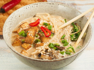 tasty miso ramen vegetarian soup. Asian cuisine