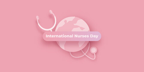 International nurses day vector horizontal banner or poster with stethoscope isolated on pink background. vector 12 May Happy nurses day icon or sign design template