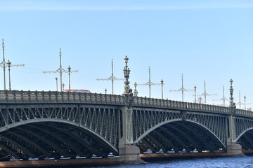 bridge, river, saint petersburg, water, architecture, city, sky, travel, neva, europe, blue, russia, panorama, london, building, urban, cityscape, landscape, petersburg, view, construction, summer