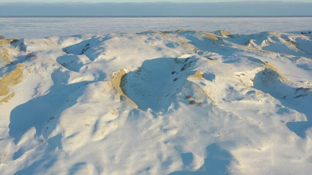 Aerial view of dunes in winter. Gray dunes are dunes that run across the Nagliai Nature Reserve on the Curonian Spit, Lithuania