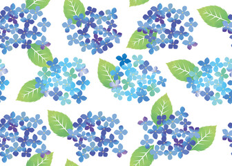 シームレス連続柄の水彩画背景バックグラウンド白背景 水彩タッチ初夏梅雨の植物花 紫陽花のイラストhydrangea Wall Mural Globeds