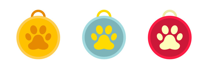 Animal paw icons set. Flat design. Award symbol icons set. Medal concept for the winner of a pet show. Vector illustration.