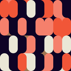 Mid-century geometric abstract vector seamless pattern with simple shapes and retro color palette. Simple composition for web design, branding, invitations, posters, textile and wallpaper.