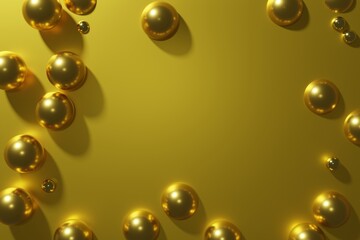 golden pearl balls frame on gold metallic background