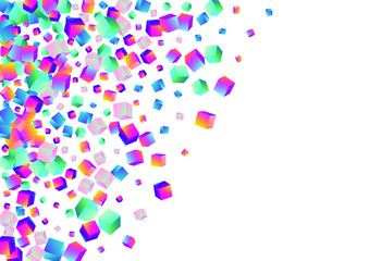 Holographic Polygon Vector White Background. Multicolored Shiny Rhombus Image. Metal Brick Cover. Gradient Cube Structure Template.